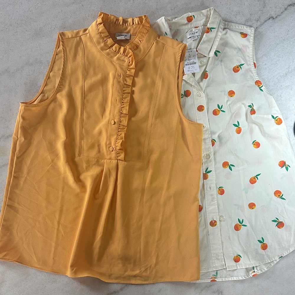 J. Crew women Orange and Cream Sleeveless Blouses